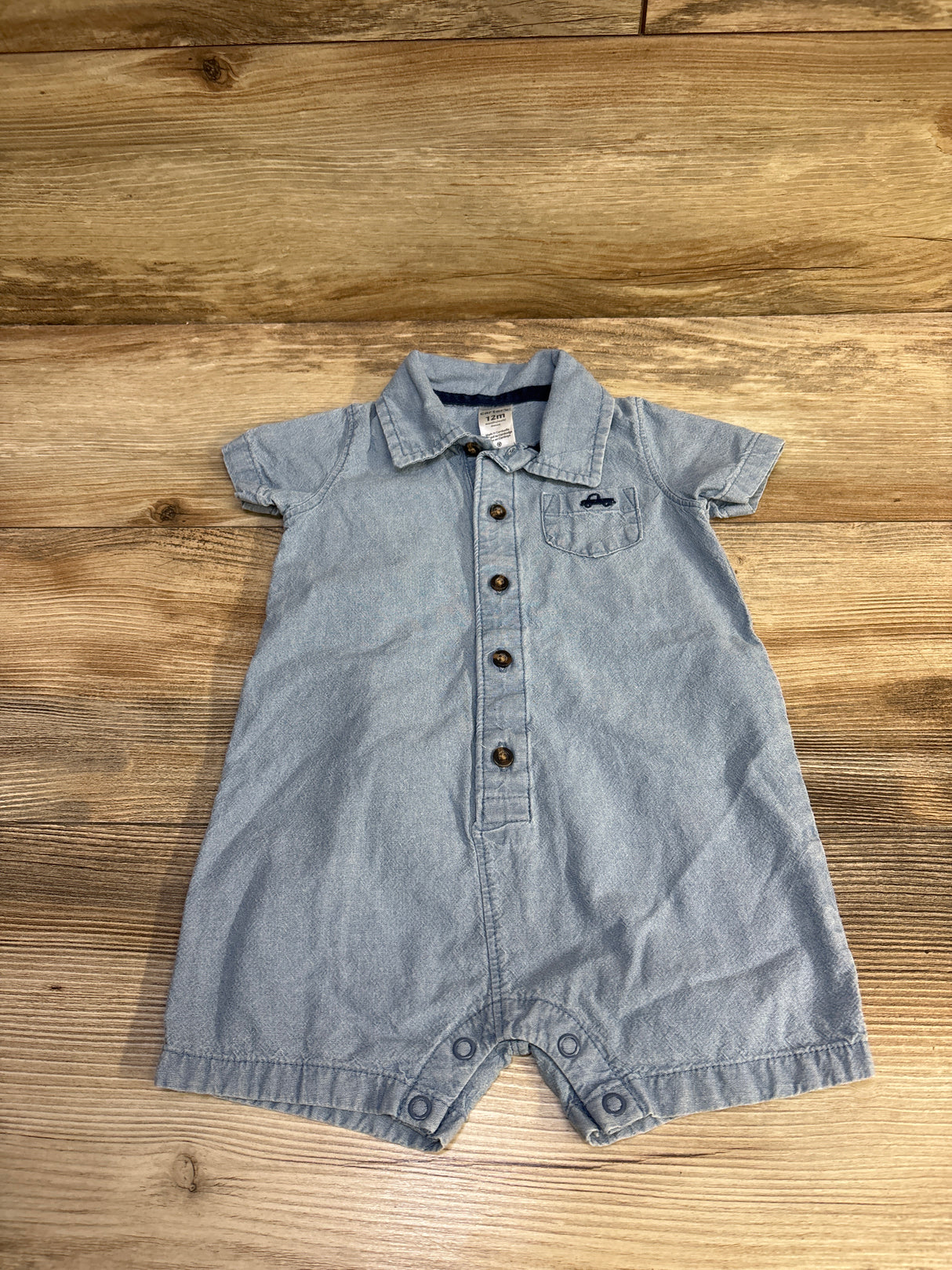 Carter's Chambray Polo Shortie Romper Blue sz 12m