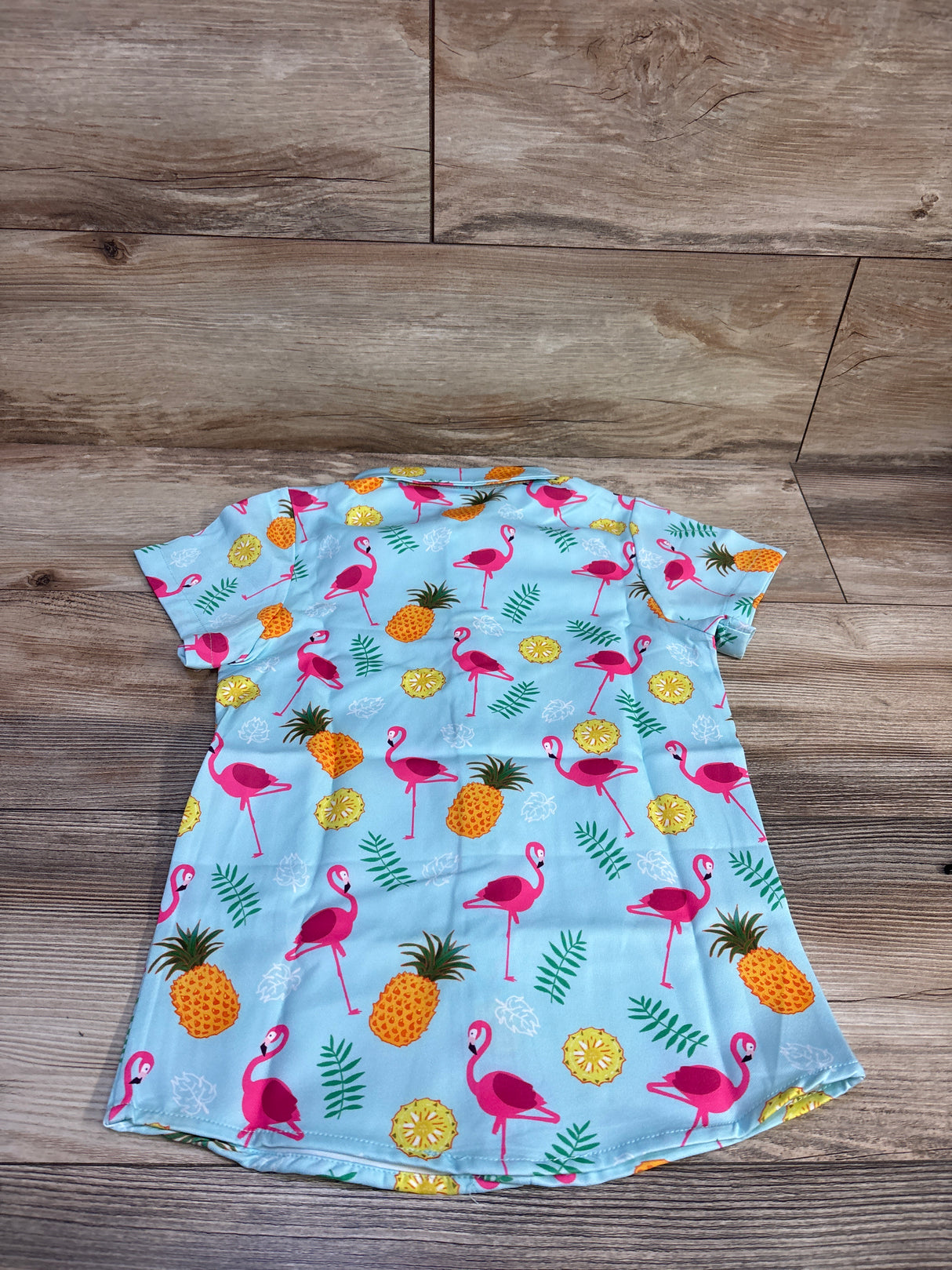 NWOT D&F Pineapple/Flamingo Print Button-Up Beach Cover Up Blue sz 5/6T