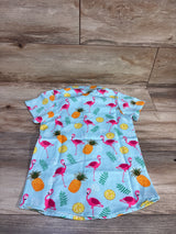 NWOT D&F Pineapple/Flamingo Print Button-Up Beach Cover Up Blue sz 5/6T