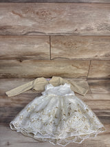 Katie M 2pc Sleeveless Embroidered Floral Dress & Gold Cardigan sz 12m