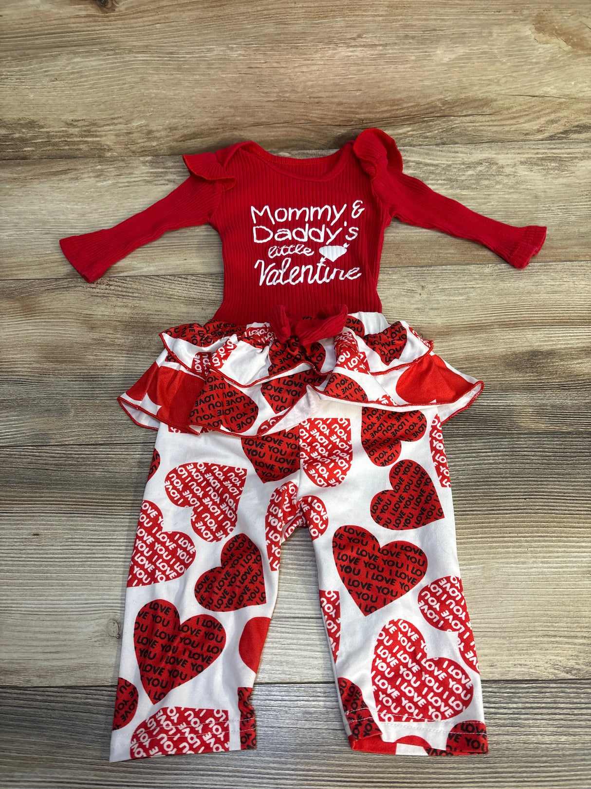 2pc Ribbed Mommy & Daddy's Little Valentine Bodysuit Set Red sz 3-6m