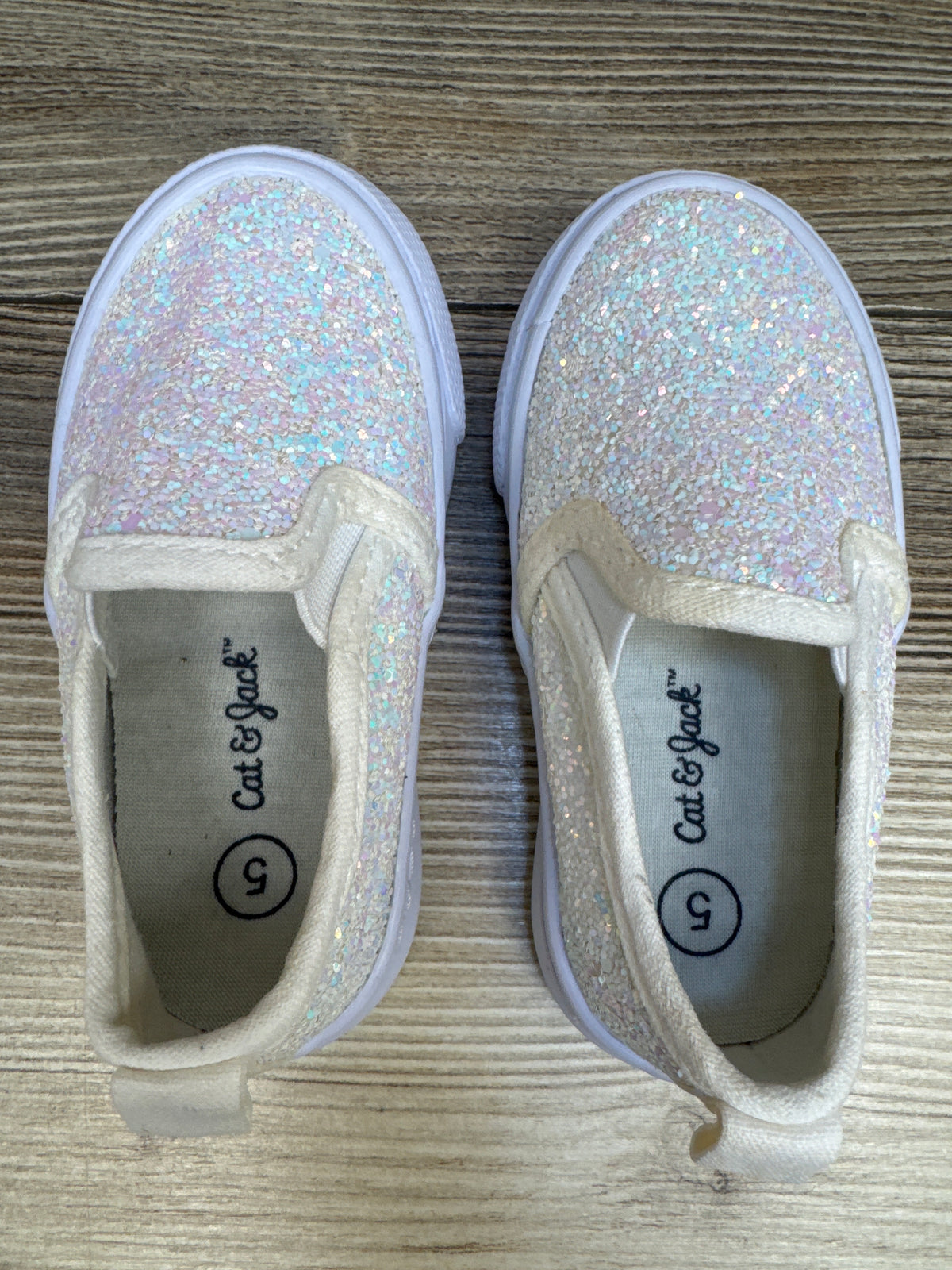 Cat & Jack Madigan Slip-On Glitter Sneakers White sz 5c