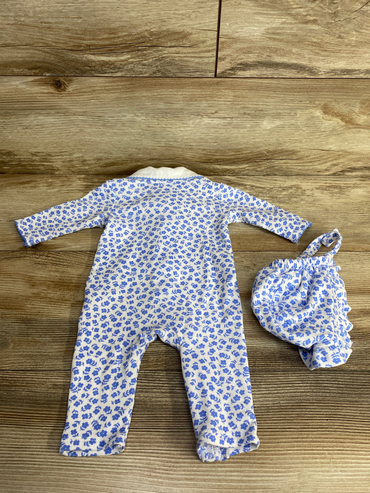 Tres Beau Et Belle 2pc Floral Coverall & Bonnet Set White sz 0-3m