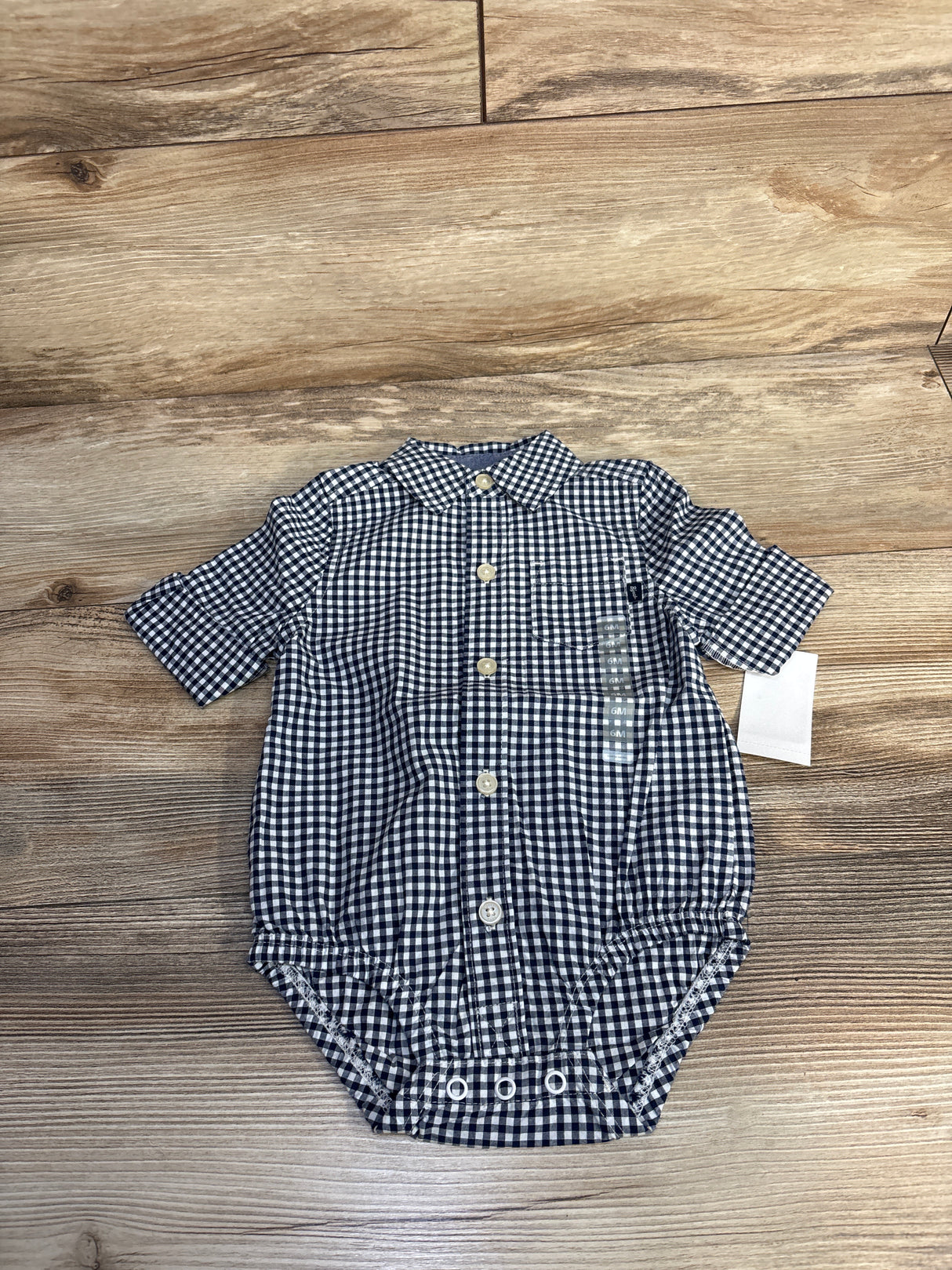 NEW OshKosh Checker Print Polo Bodysuit Blue sz 6m