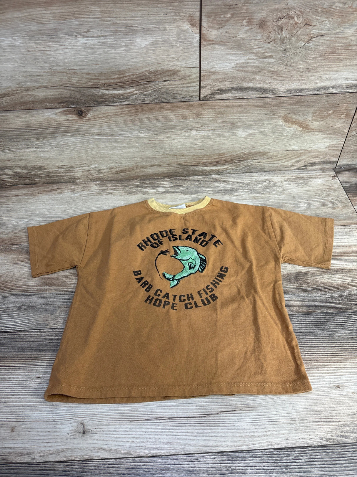 Zara Fishing Club Print Shirt Brown sz 4T