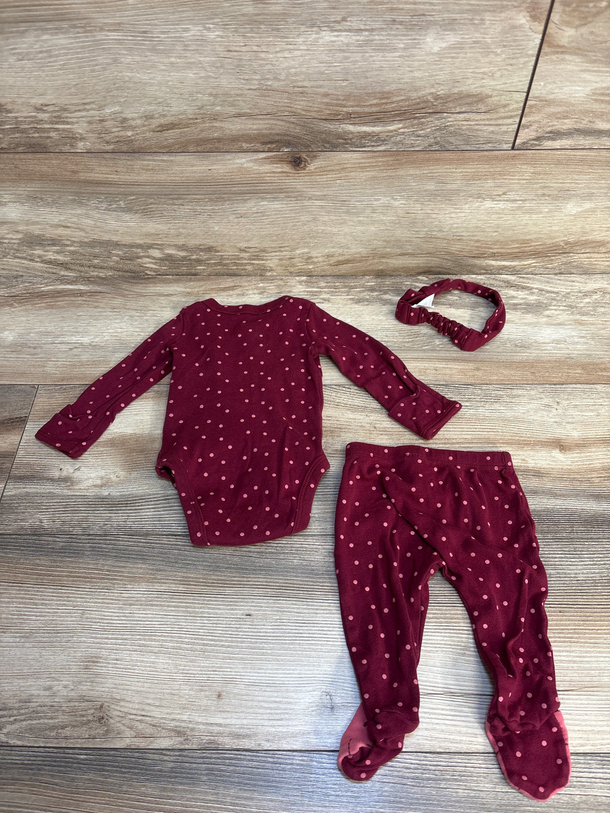 Just One You 3pc Polka Dot Kimono Bodysuit & Bottoms Set Berry sz 3m
