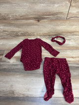 Just One You 3pc Polka Dot Kimono Bodysuit & Bottoms Set Berry sz 3m