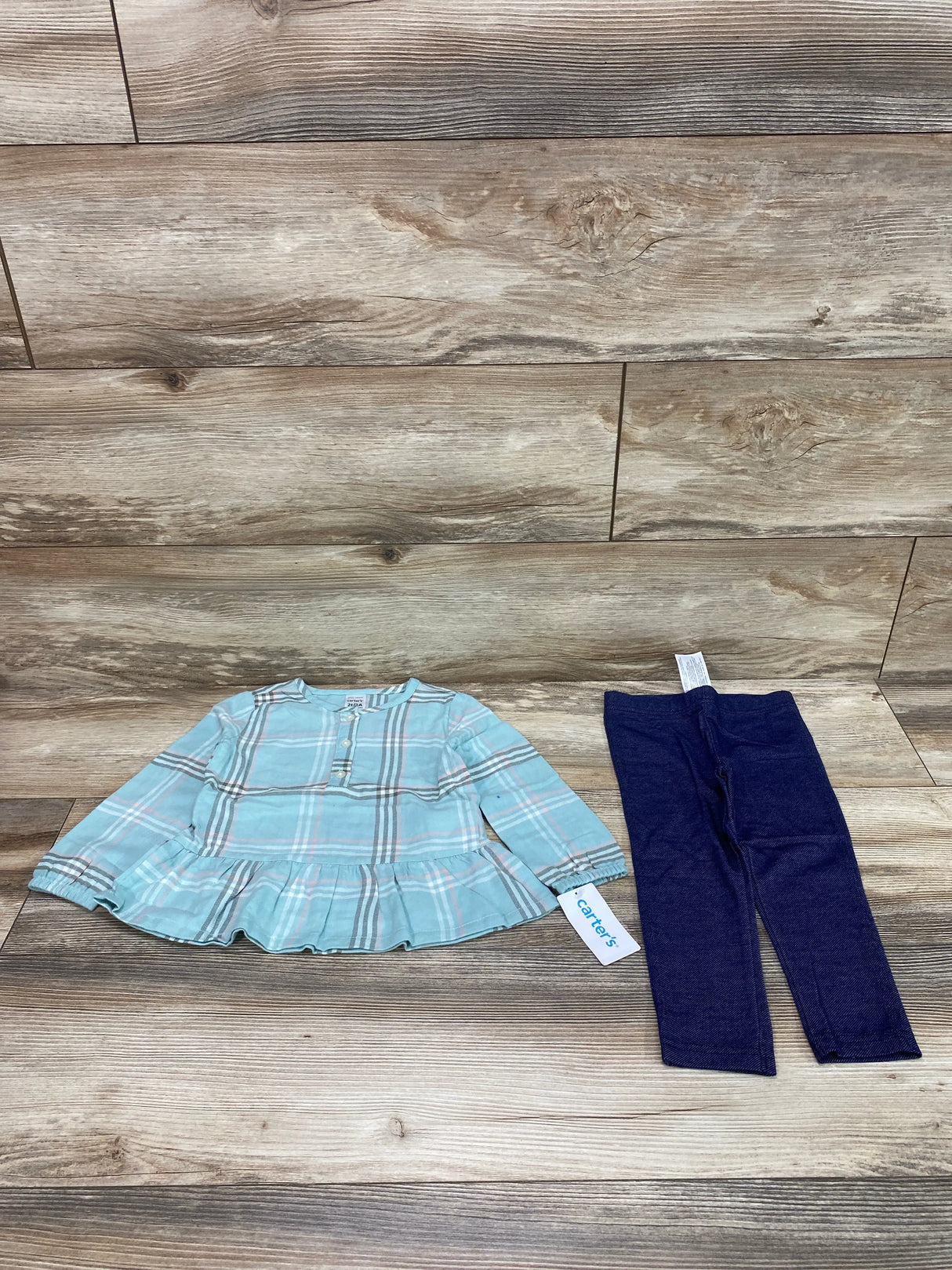 NEW Carter's 2pc Plaid Top & Leggings Mint sz 2T