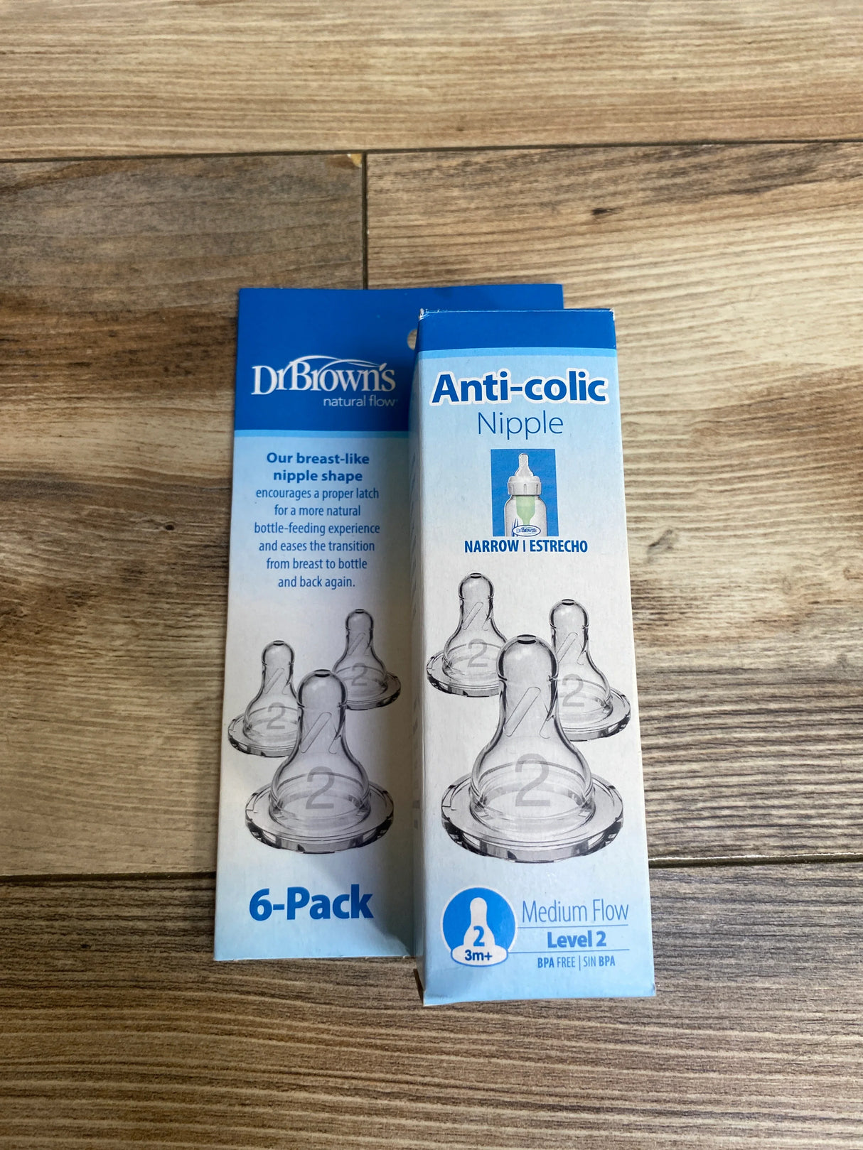 NEW Dr. Brown's Level 2 Narrow Baby Bottle Silicone Nipple, Medium Flow 6pk