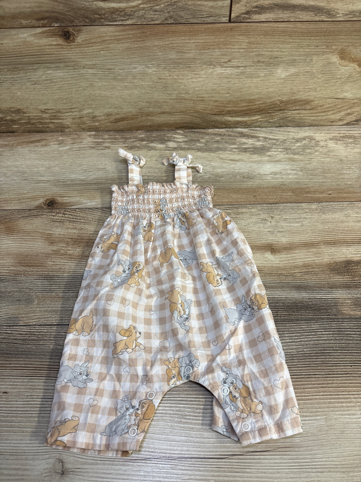 Disney Baby Lady and the Tramp Smocked Romper Tan sz 0-3m