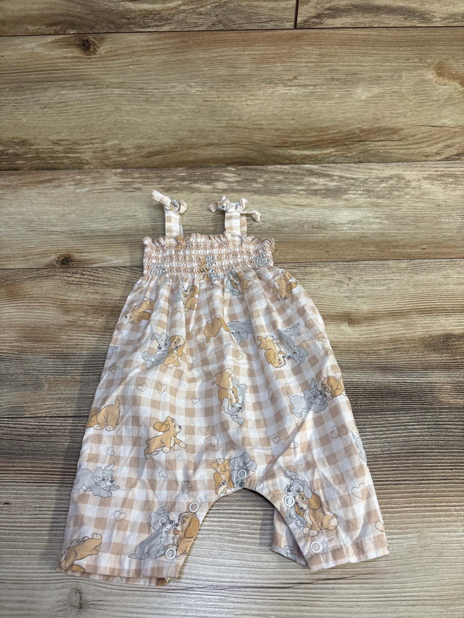 Disney Baby Lady and the Tramp Smocked Romper Tan sz 0-3m