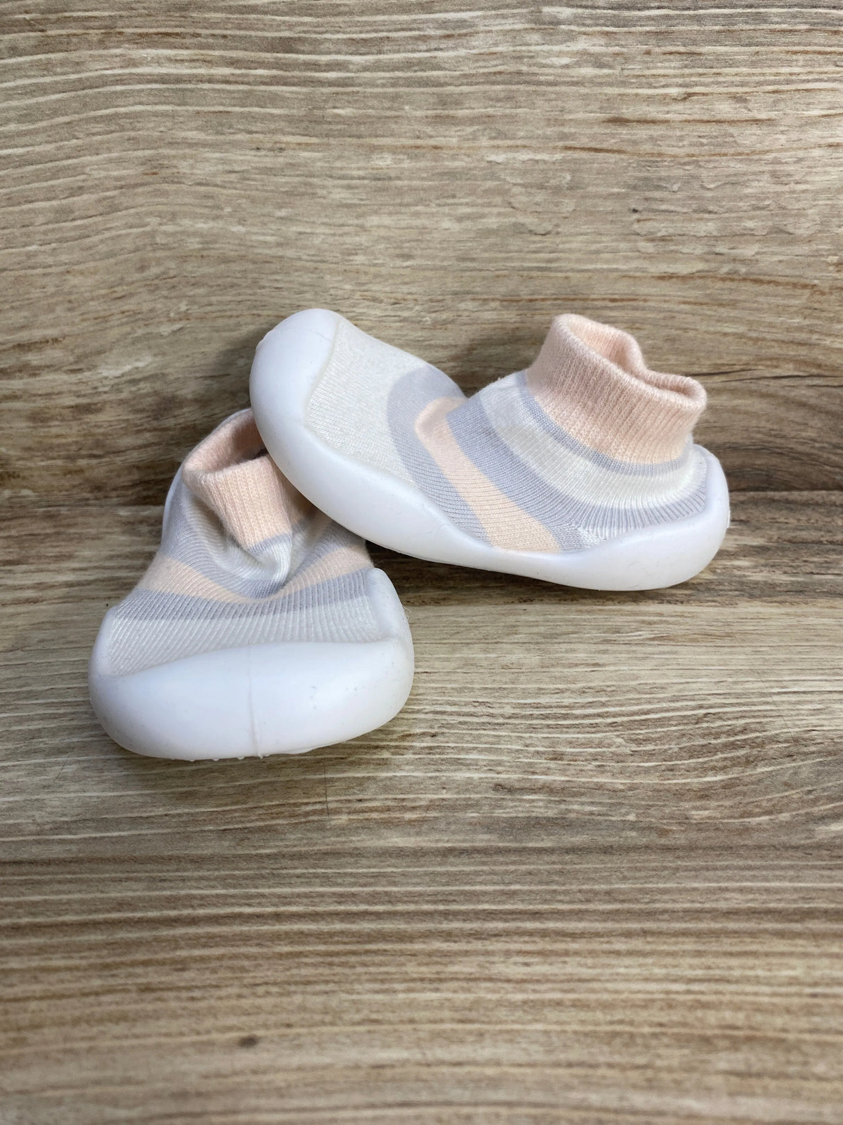 Striped Non-Slip Sock Shoes Pink/Grey sz 3c