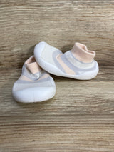 Striped Non-Slip Sock Shoes Pink/Grey sz 3c