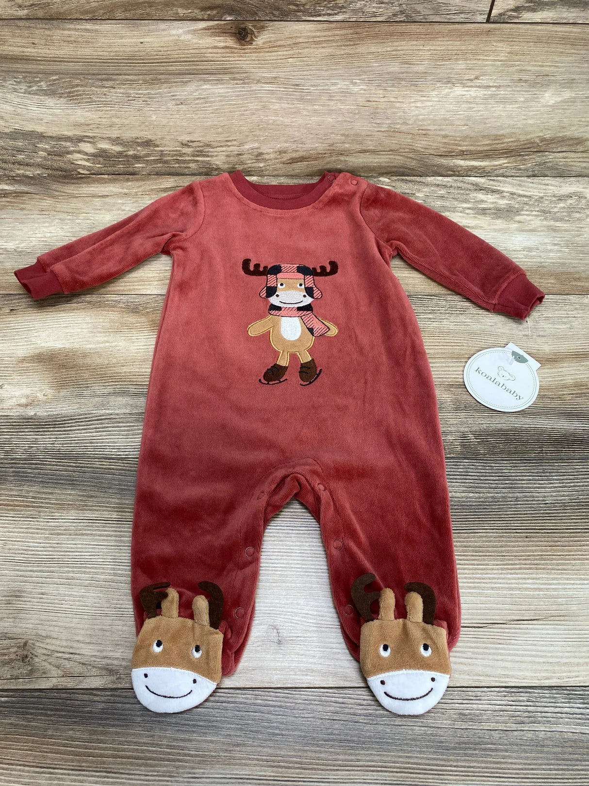 NEW Koalababy Velour Coverall Moose Applique Red Paprika Sz 3-6m