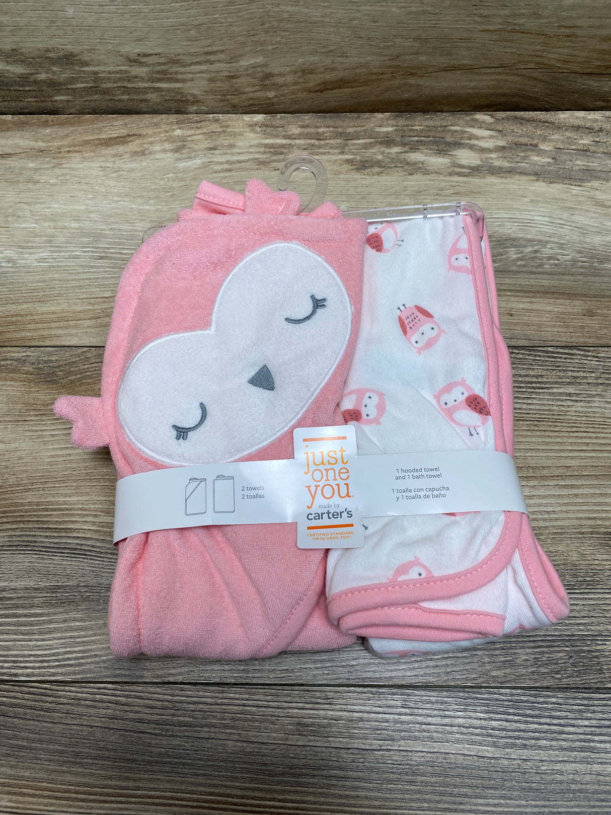 NEW Carter's Just One You Baby 2Pk Owl Hooded Bath Towel - Pink