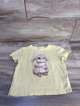 Yellow short sleeve kids t-shirt with cute bunny rabbit graphic holding a pink heart