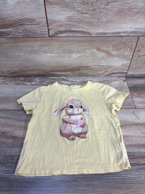 Yellow short sleeve kids t-shirt with cute bunny rabbit graphic holding a pink heart
