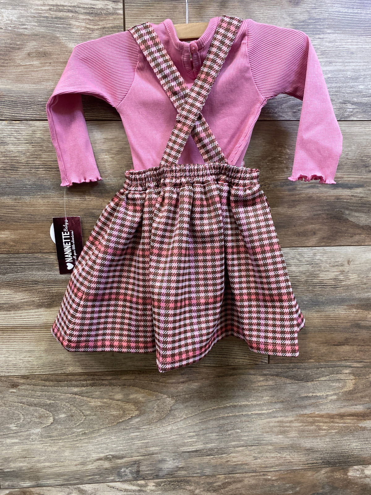 NEW Nannette Baby 2pc Long Sleeve Ribbed Bodysuit & Skirtall Set Pink sz 12m