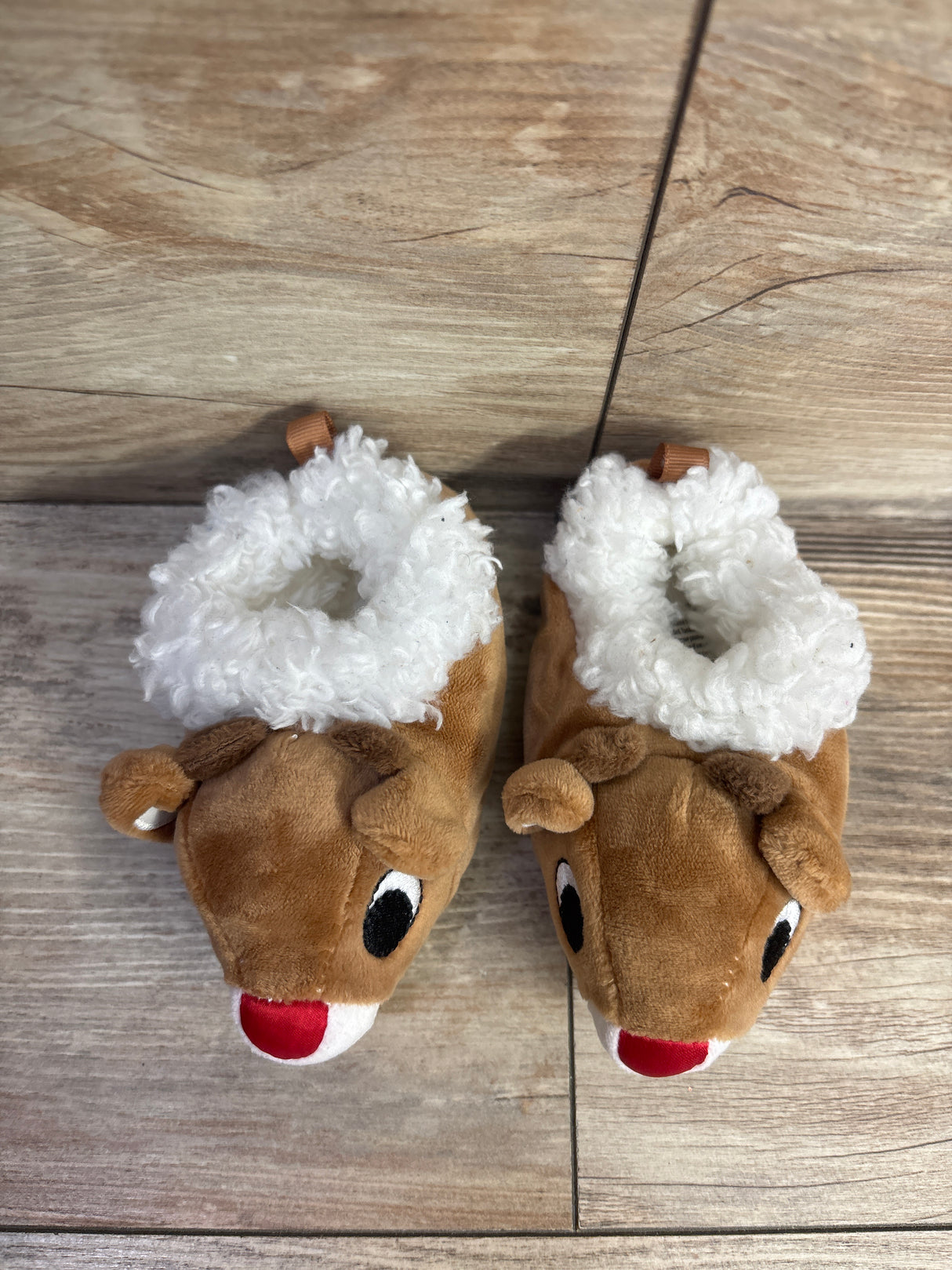 Rudolph the Red-Nosed Reindeer Plush Slippers Brown sz 2/3c