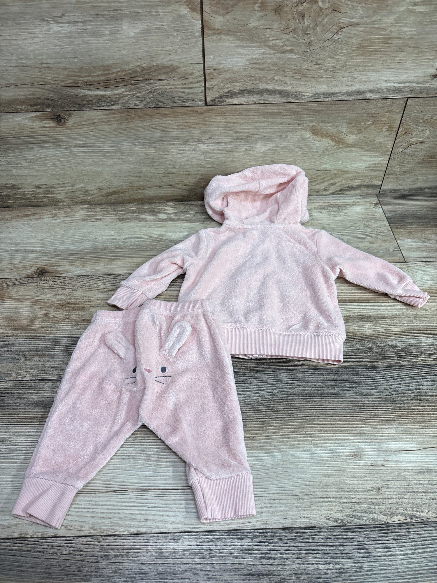 Carter's 2pc Terry Cloth Full Zip Hoodie & Joggers Set Pink sz 3m