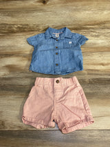 Carter's 2pc Chambray Button-Up Shirt & Shorts Blue sz 6m - Me n Mommy To Be