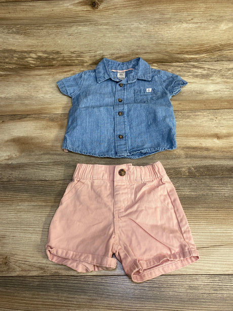 Carter's 2pc Chambray Button-Up Shirt & Shorts Blue sz 6m - Me n Mommy To Be