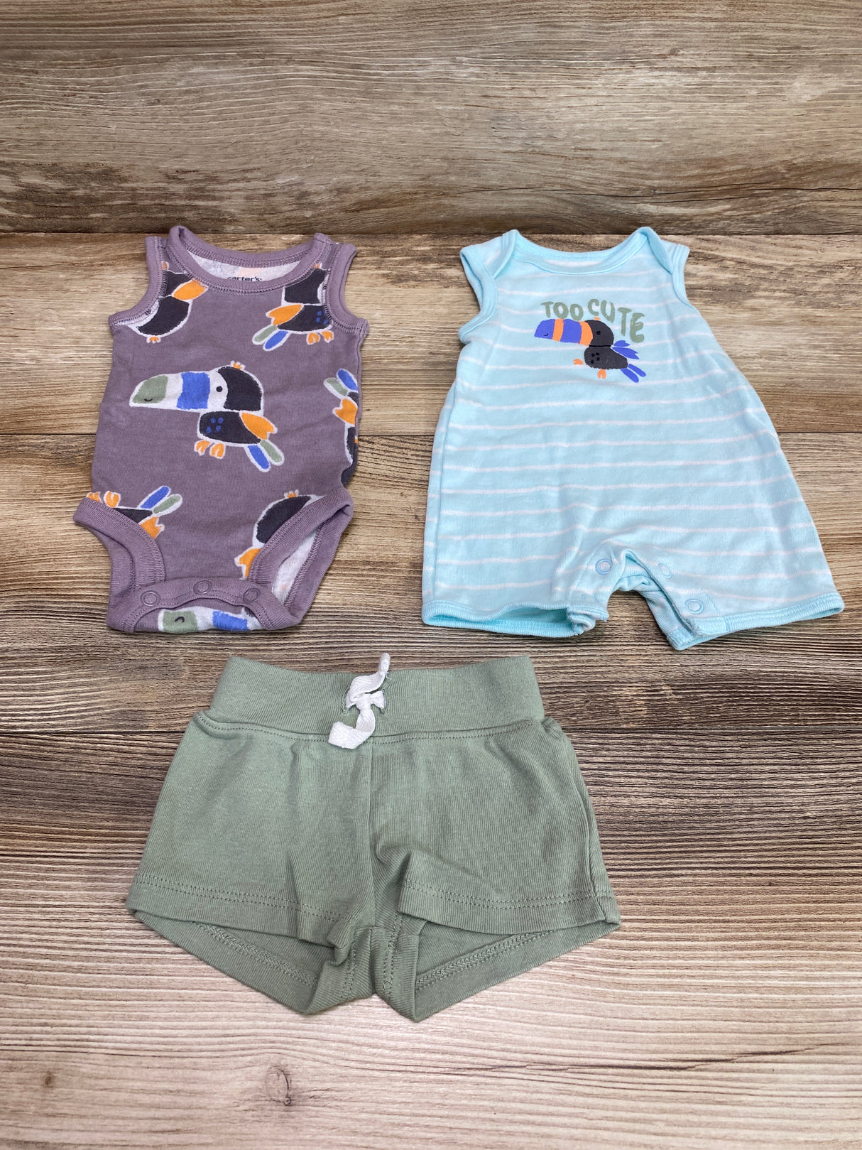 Carter's 3pc Toucan Shortie Romper Set Blue sz Newborn