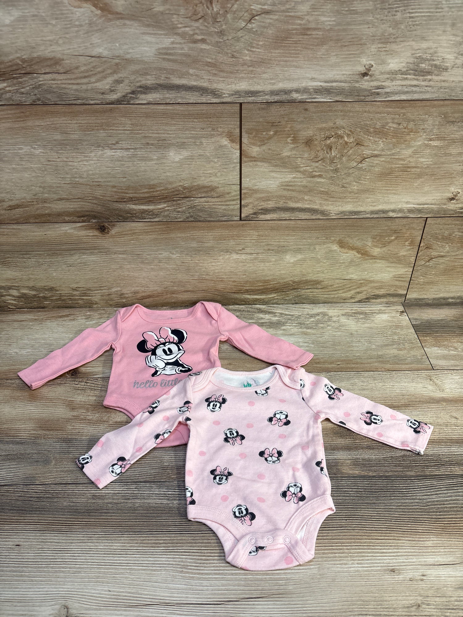 Disney Baby 2pk Long Sleeve Minnie Mouse Bodysuits Pink sz 0/3m
