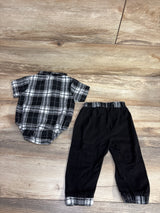 3pc Button Up Plaid Bodysuit & Bottoms Set Black sz 6-9m