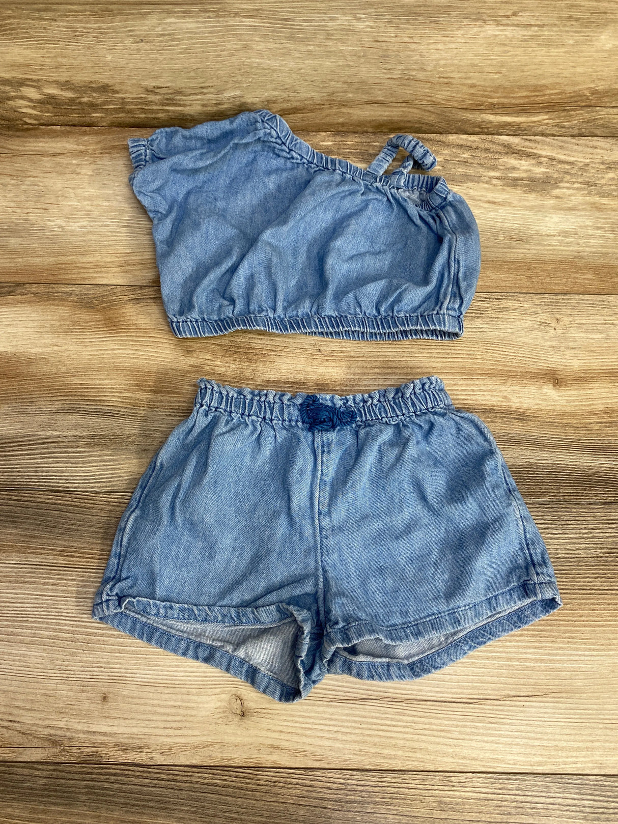 Old Navy 2pc Chambray One Shoulder Top & Shorts Blue sz 18-24m