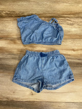 Old Navy 2pc Chambray One Shoulder Top & Shorts Blue sz 18-24m