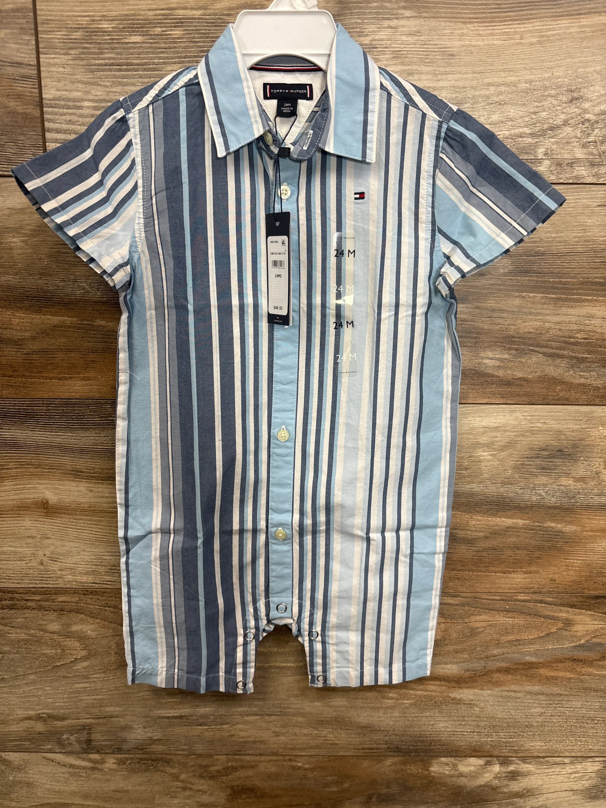 NEW Tommy Hilfiger Striped Button Up Romper Blue sz 24m