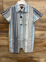 NEW Tommy Hilfiger Striped Button Up Romper Blue sz 24m