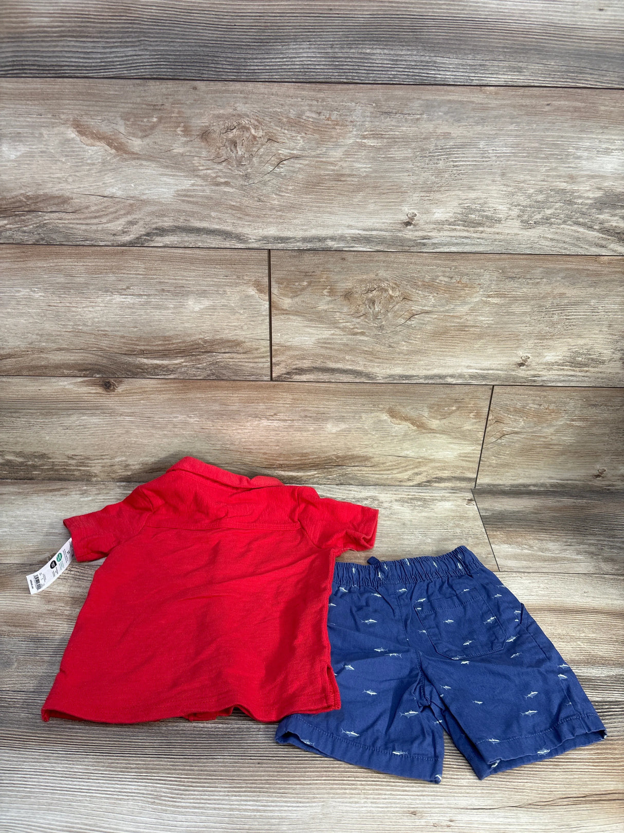 NEW OshKosh 2pc Button Up Top and Woven Shorts Set Red sz 2T