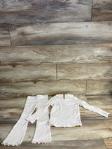 Easy Peasy 2pc Ruffled Ribbed Shirt & Bottoms Set Ivory sz 4T