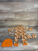 Kucnuzki 4pc Halloween Coverall with Mittens, Hat, & Headband Orange sz 0-3m