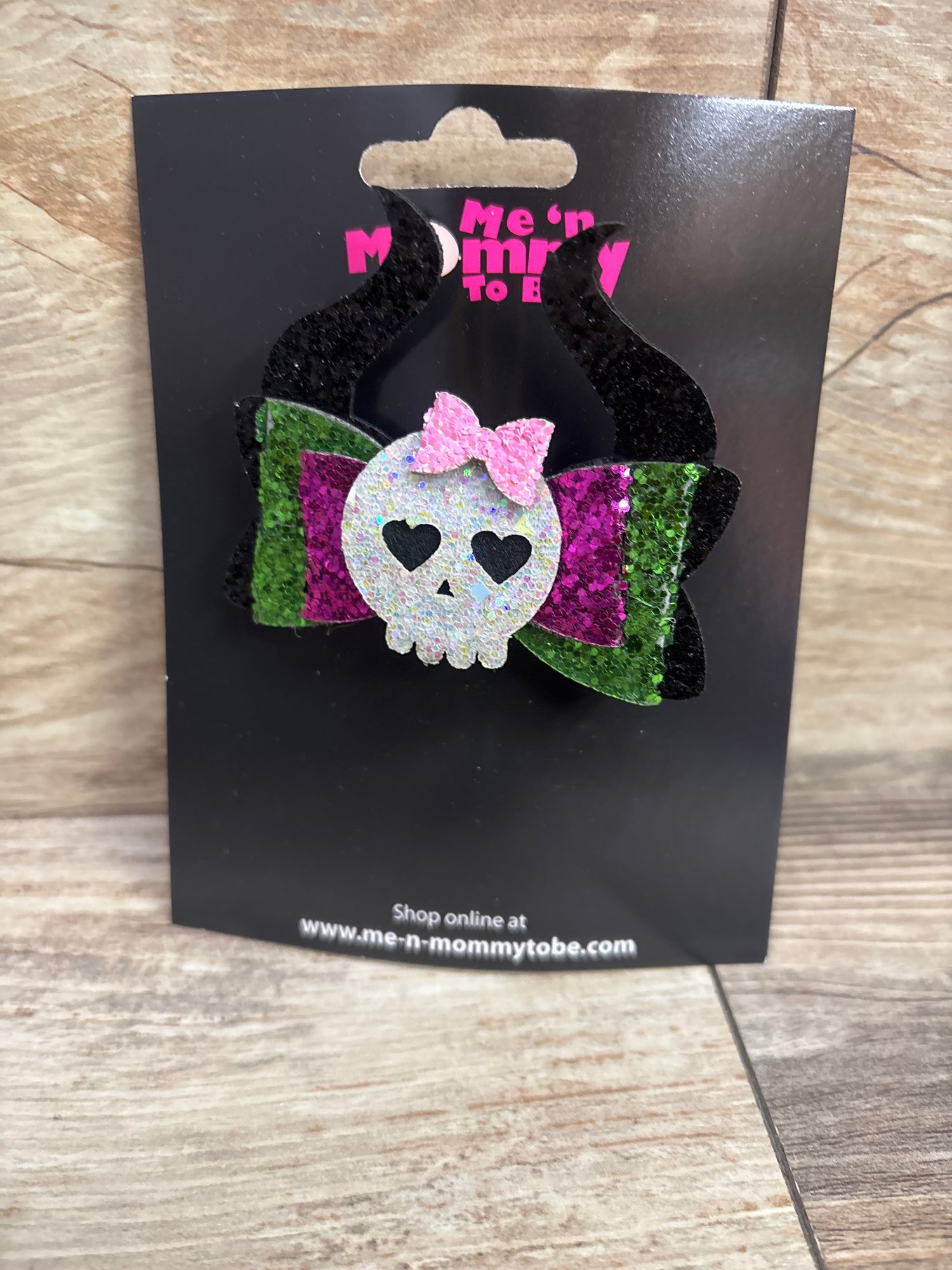 NEW Skull Applique Glitter Hair Bow Green