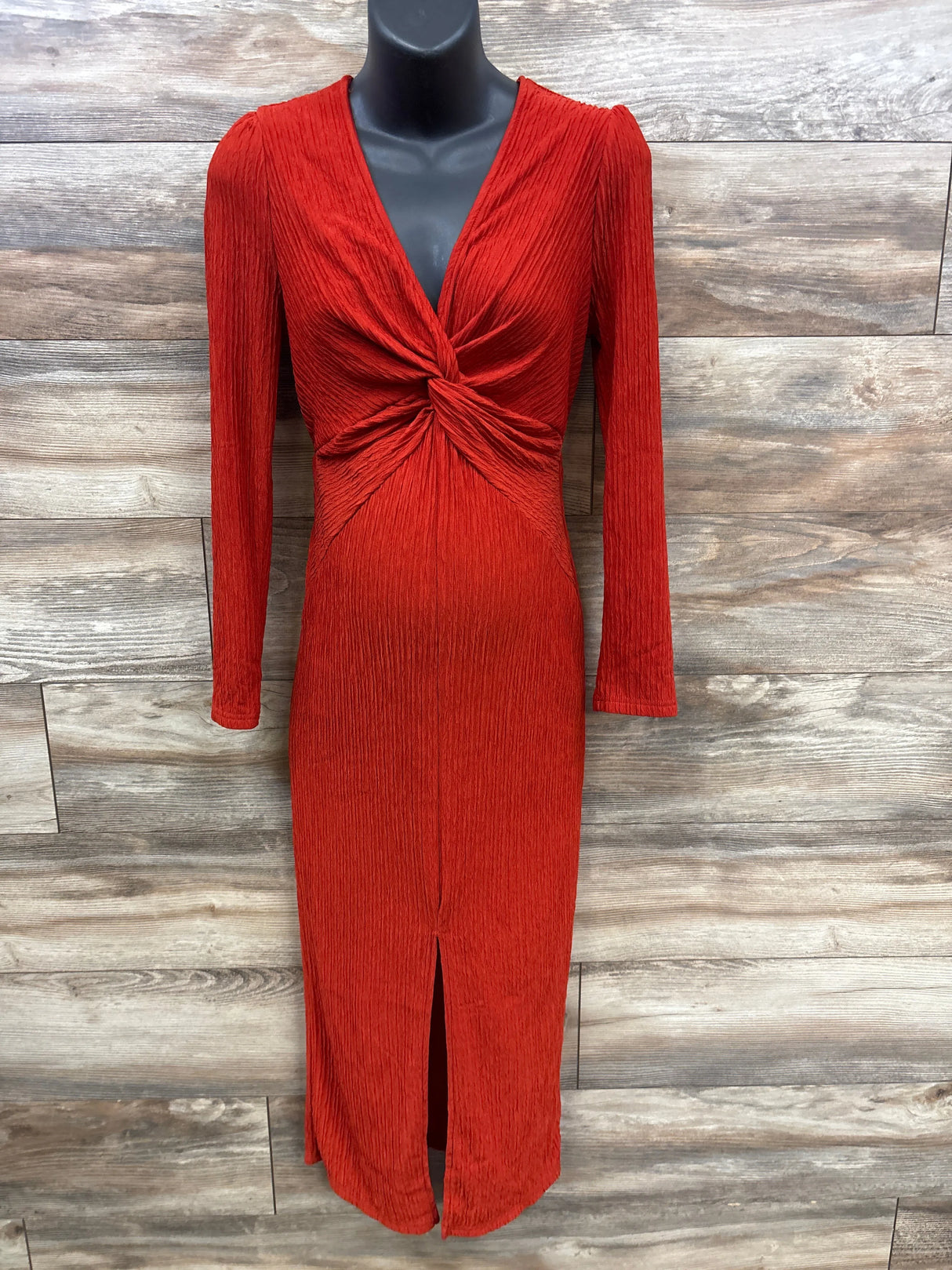Shein Textured Maternity Long Sleeve Maxi Dress Blood Orange sz Small