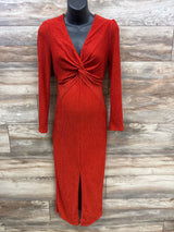 Shein Textured Maternity Long Sleeve Maxi Dress Blood Orange sz Small
