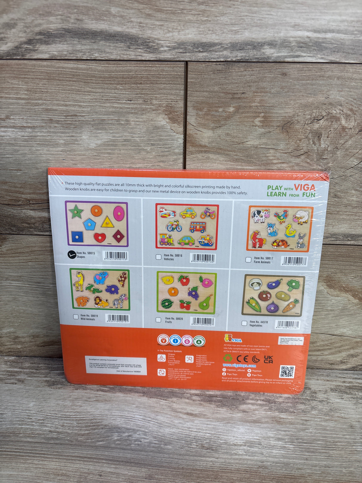 NEW Viga Wooden Knob Puzzle - Shapes 8pc