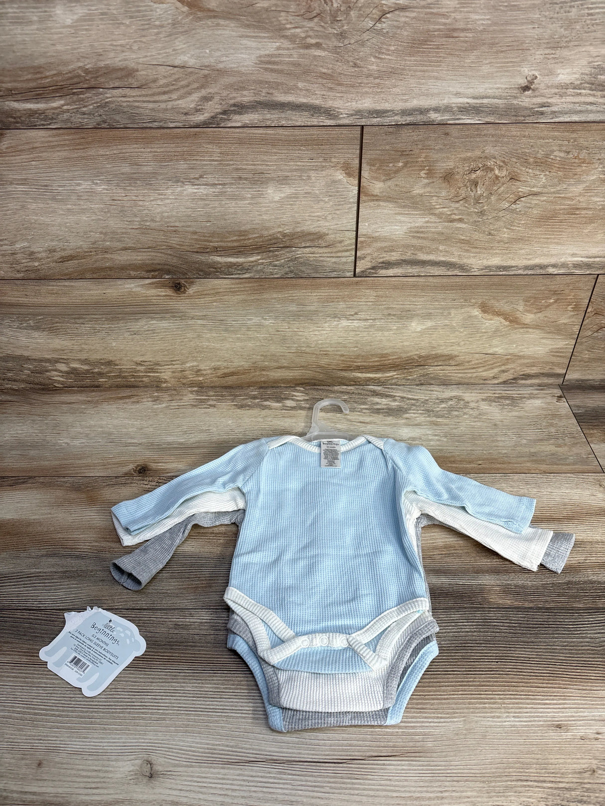 NEW Little Beginnings Long Sleeve Bodysuits 3pk Grey sz 0-3m