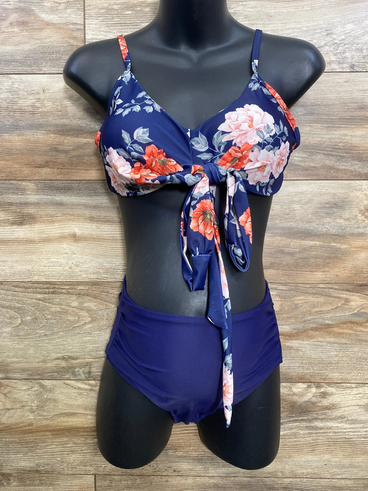 2pc Floral Swimsuit Set Navy sz Medium