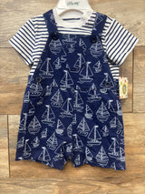 NEW Little Me 2pc Striped Shirt & Shortalls Set White sz 6m