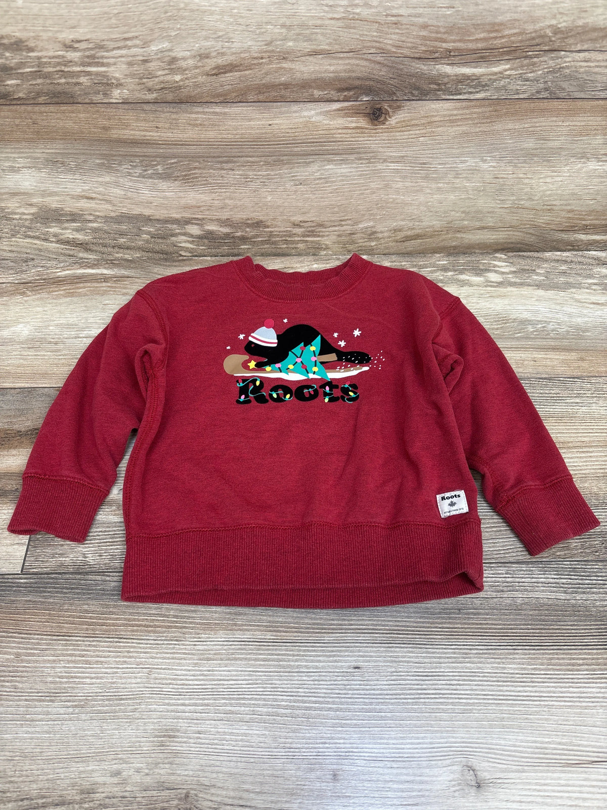 Roots Kids Christmas Crewneck Pullover Sweatshirt Red sz 4T