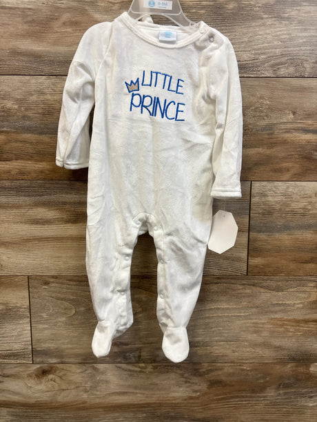 White Baby On Board velvet coverall with 'Little Prince' embroidery, size 6-9M