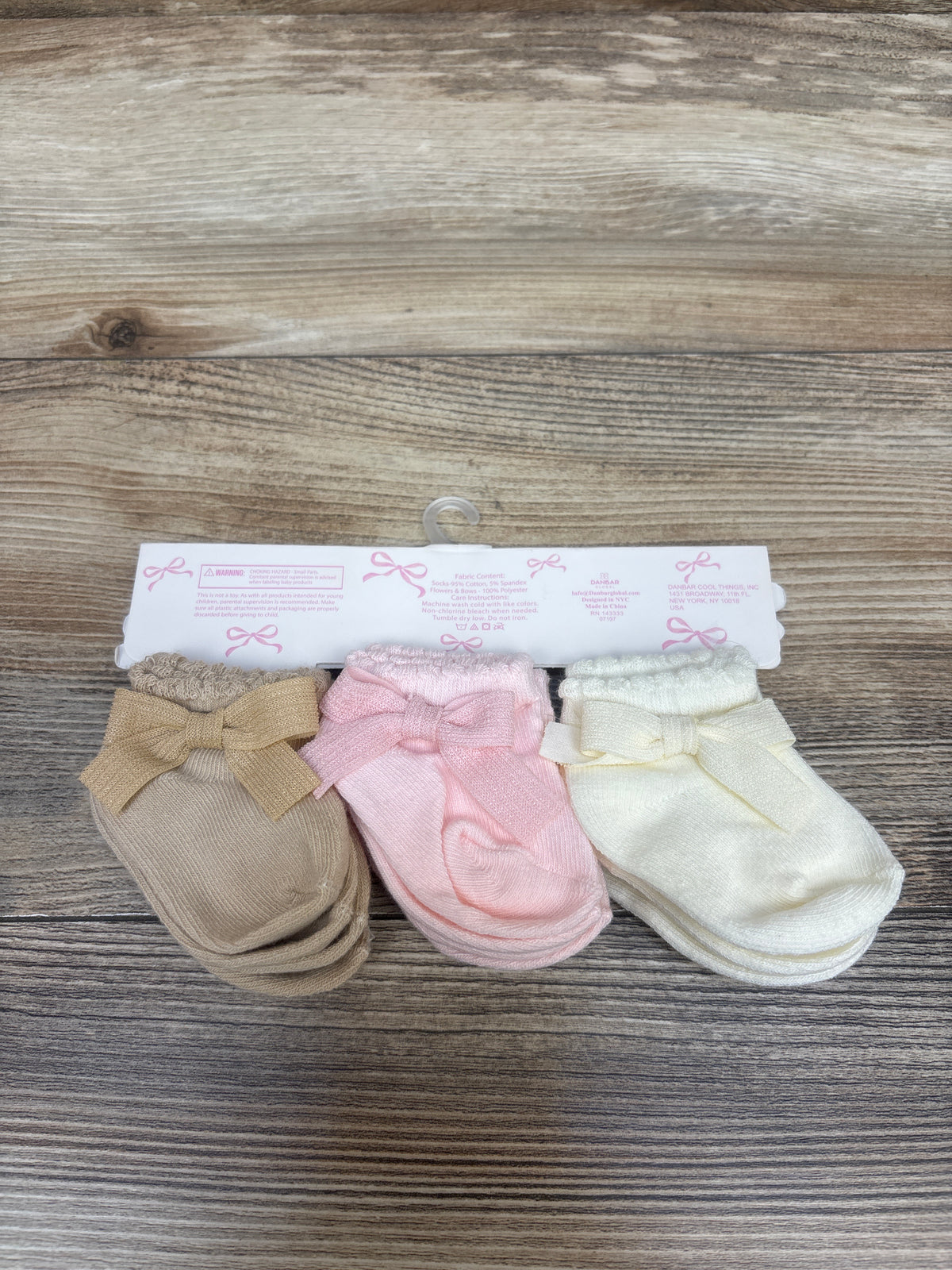 NEW Danbar Bow Fancy 6pk Socks sz 0-12m