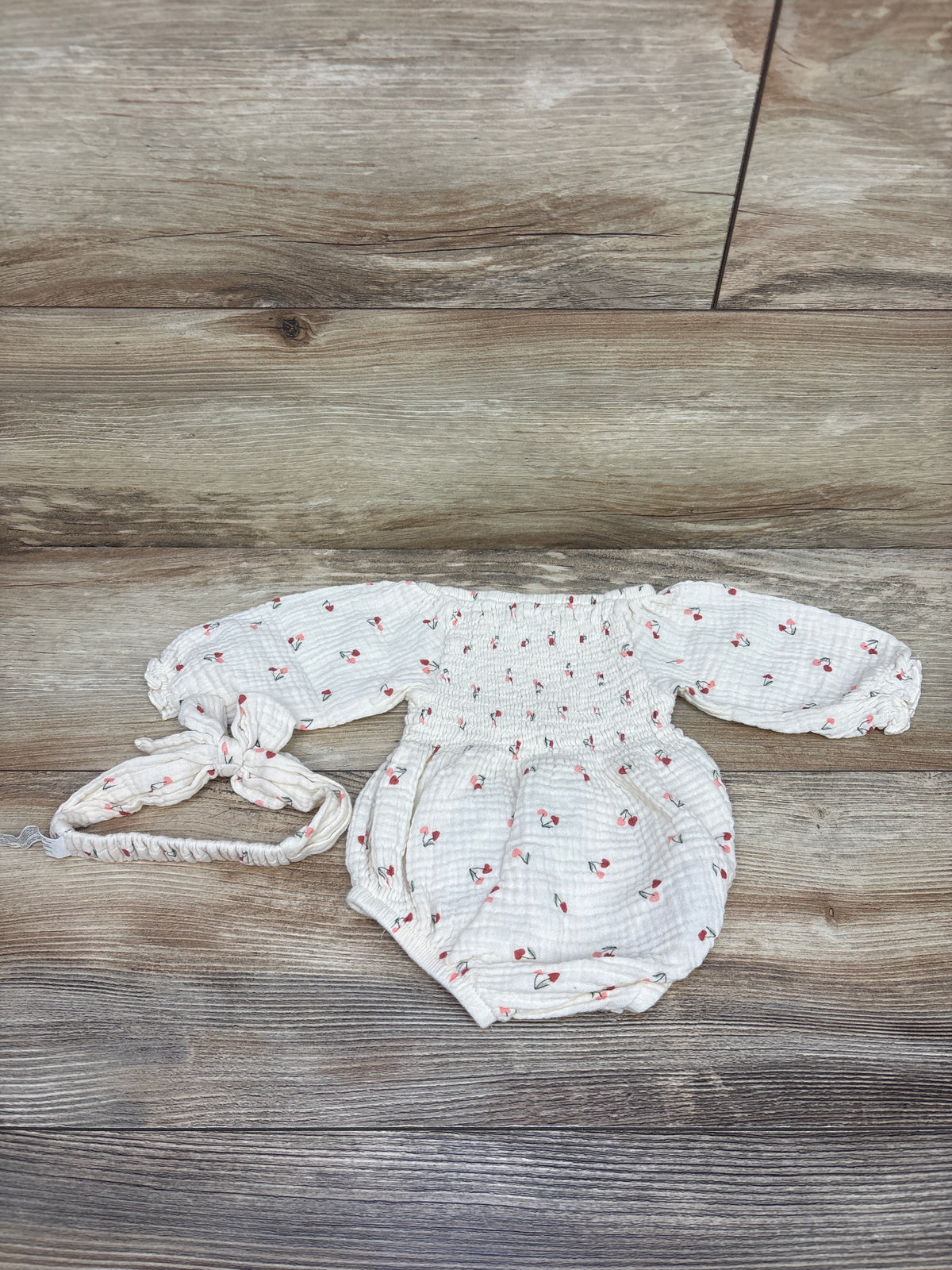 Rabbit + Bear Organic 2pc Gauze Romper & Headband Set Beige sz 0-3m