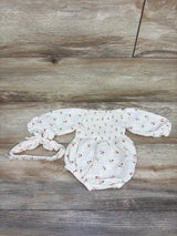 Rabbit + Bear Organic 2pc Gauze Romper & Headband Set Beige sz 0-3m