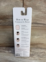 How to wear instructions for belly wrap extender, package on wood background, maternity accessory