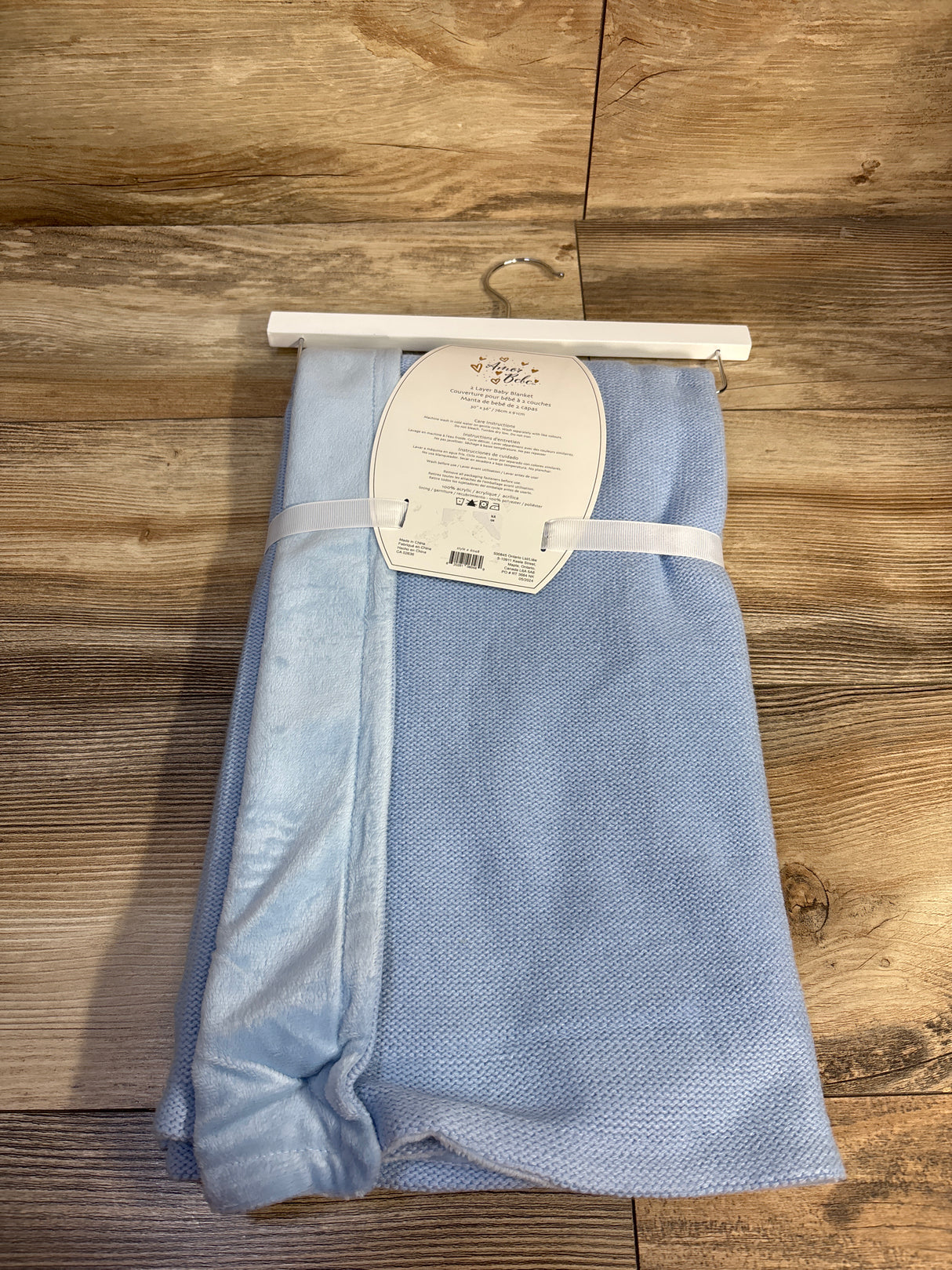 NEW Amor Bebe 2 Layer Knit/Mink Baby Blanket - Blue 30'' x 36''